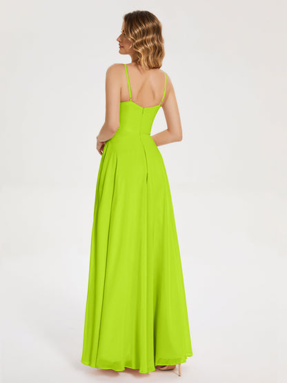 Ruth Spaghetti Straps A-line Bridesmaid Dress with Slit