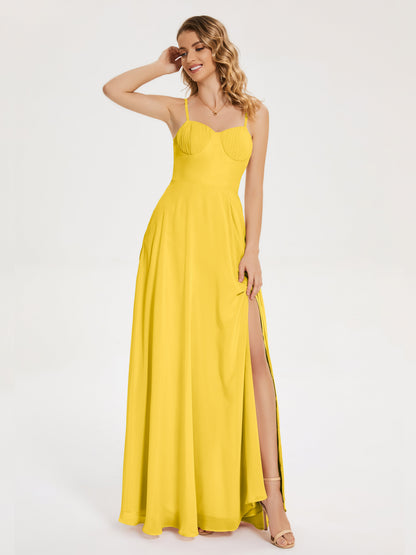 Ruth Spaghetti Straps A-line Bridesmaid Dress with Slit