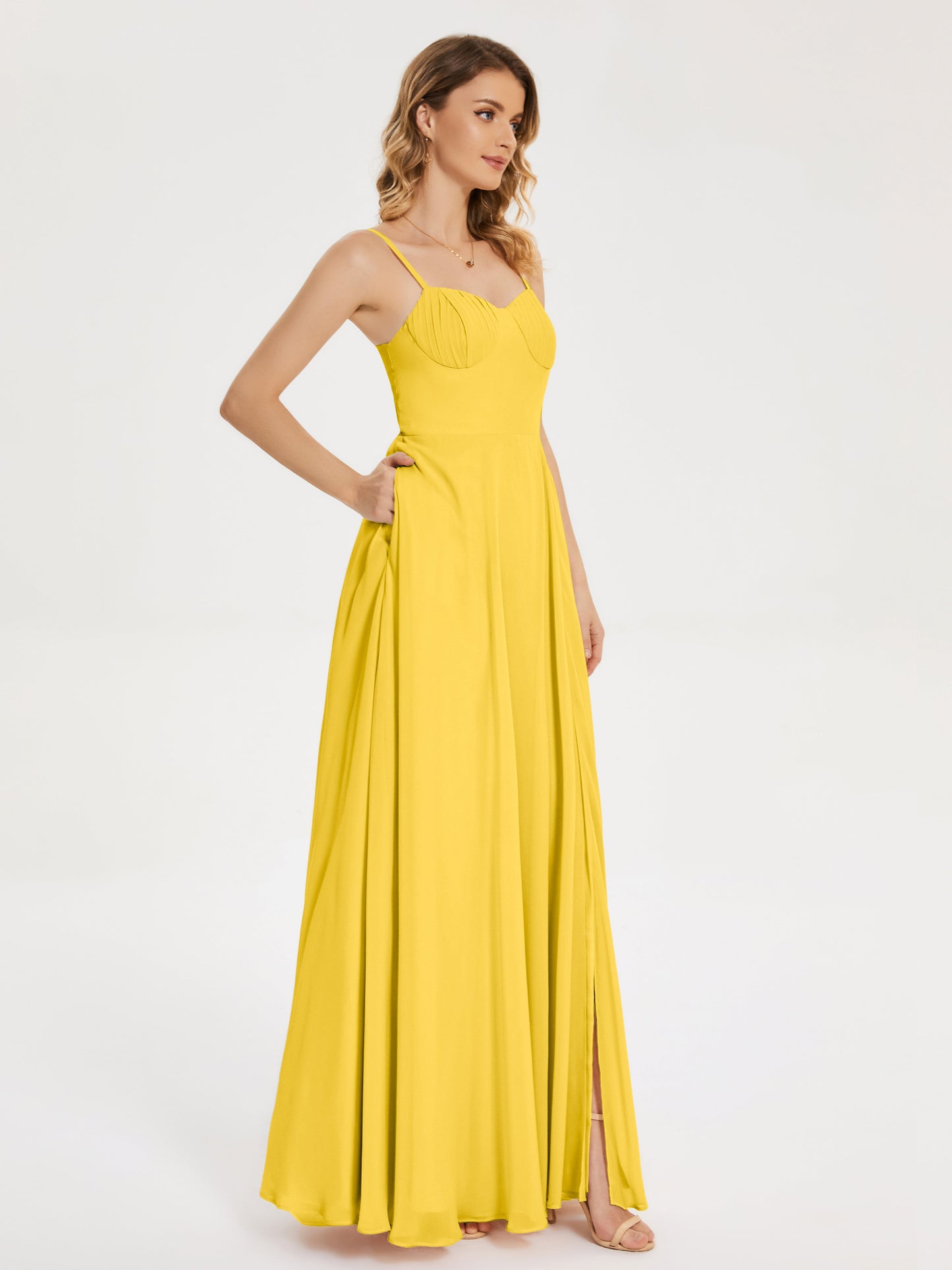 Ruth Spaghetti Straps A-line Bridesmaid Dress with Slit