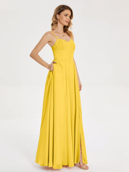 Ruth Spaghetti Straps A-line Bridesmaid Dress with Slit