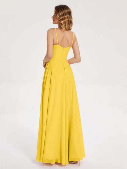 Ruth Spaghetti Straps A-line Bridesmaid Dress with Slit