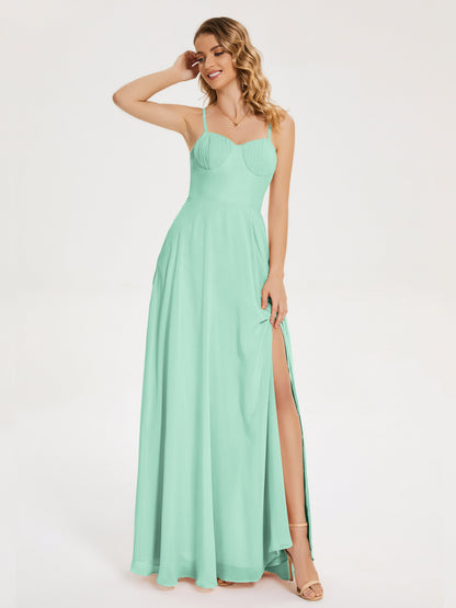 Ruth Spaghetti Straps A-line Bridesmaid Dress with Slit