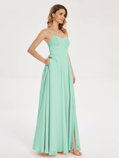 Ruth Spaghetti Straps A-line Bridesmaid Dress with Slit