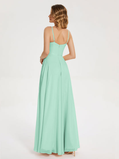 Ruth Spaghetti Straps A-line Bridesmaid Dress with Slit