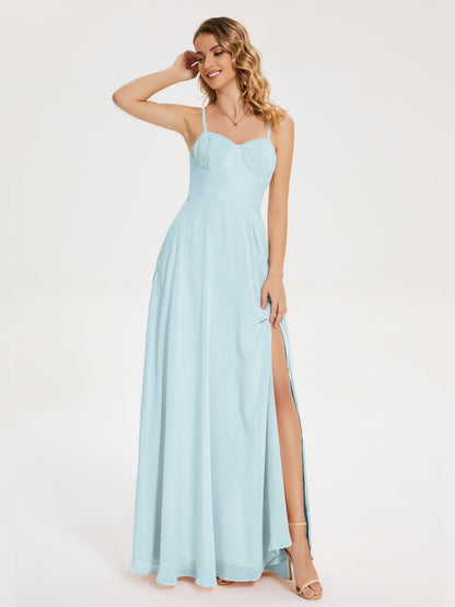 Ruth Spaghetti Straps A-line Bridesmaid Dress with Slit
