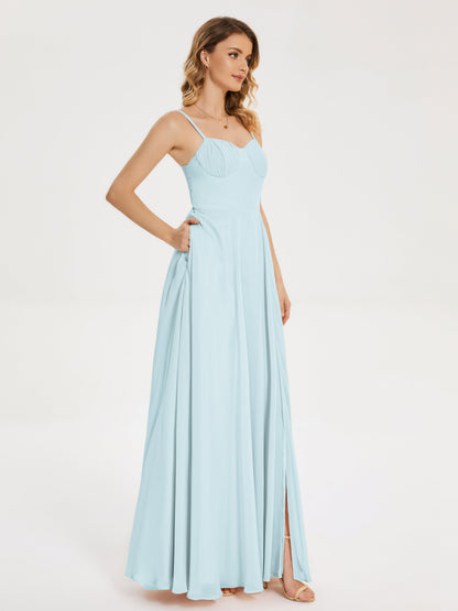 Ruth Spaghetti Straps A-line Bridesmaid Dress with Slit