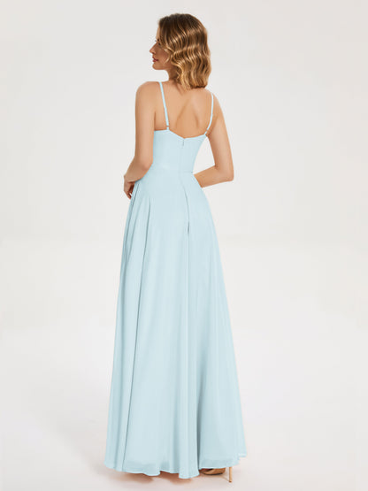 Ruth Spaghetti Straps A-line Bridesmaid Dress with Slit