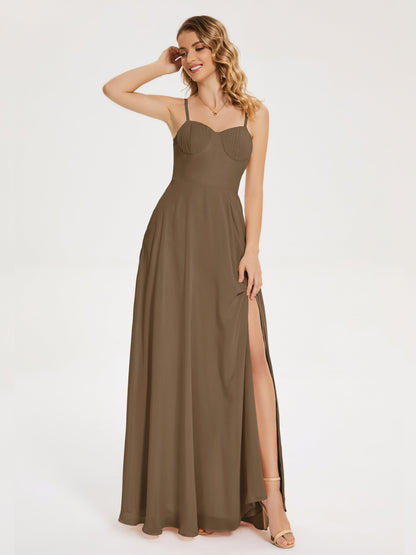 Ruth Spaghetti Straps A-line Bridesmaid Dress with Slit