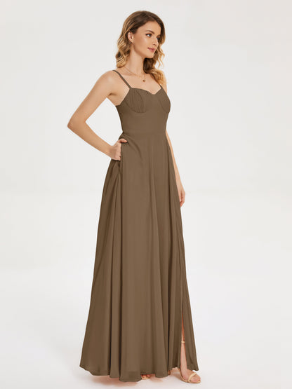 Ruth Spaghetti Straps A-line Bridesmaid Dress with Slit