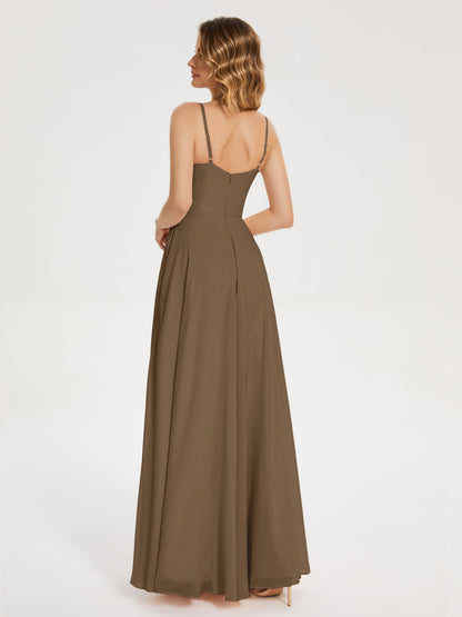 Ruth Spaghetti Straps A-line Bridesmaid Dress with Slit