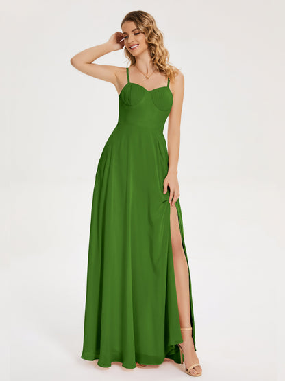 Ruth Spaghetti Straps A-line Bridesmaid Dress with Slit