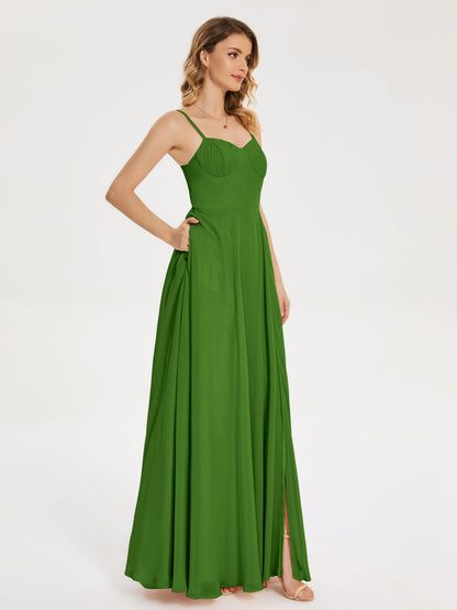 Ruth Spaghetti Straps A-line Bridesmaid Dress with Slit