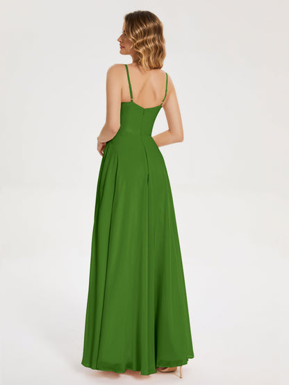 Ruth Spaghetti Straps A-line Bridesmaid Dress with Slit
