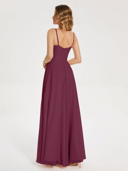 Ruth Spaghetti Straps A-line Bridesmaid Dress with Slit