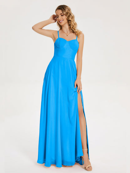 Ruth Spaghetti Straps A-line Bridesmaid Dress with Slit