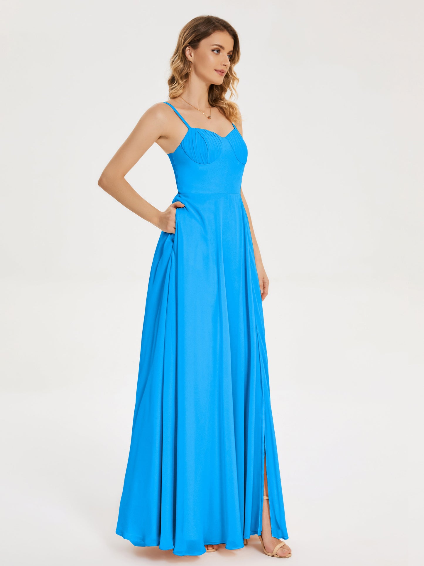 Ruth Spaghetti Straps A-line Bridesmaid Dress with Slit