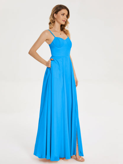 Ruth Spaghetti Straps A-line Bridesmaid Dress with Slit