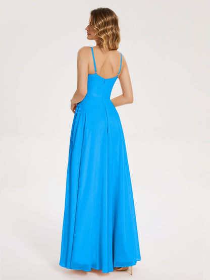 Ruth Spaghetti Straps A-line Bridesmaid Dress with Slit