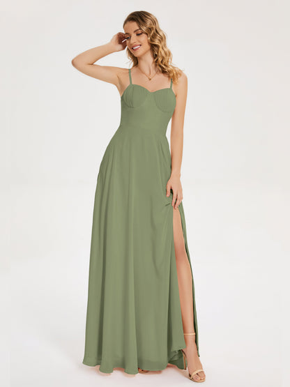 Ruth Spaghetti Straps A-line Bridesmaid Dress with Slit