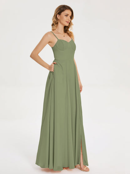 Ruth Spaghetti Straps A-line Bridesmaid Dress with Slit
