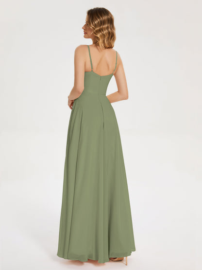 Ruth Spaghetti Straps A-line Bridesmaid Dress with Slit