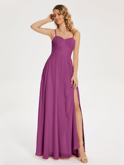 Ruth Spaghetti Straps A-line Bridesmaid Dress with Slit