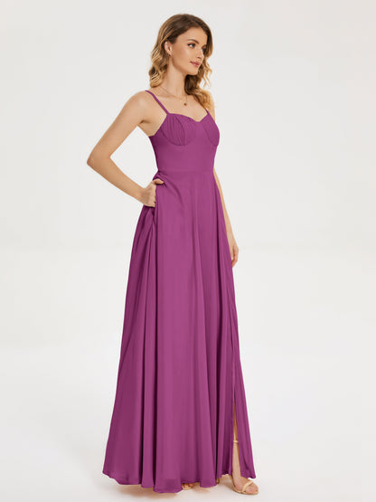 Ruth Spaghetti Straps A-line Bridesmaid Dress with Slit