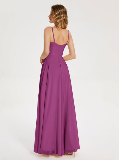 Ruth Spaghetti Straps A-line Bridesmaid Dress with Slit