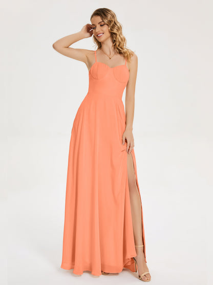 Ruth Spaghetti Straps A-line Bridesmaid Dress with Slit