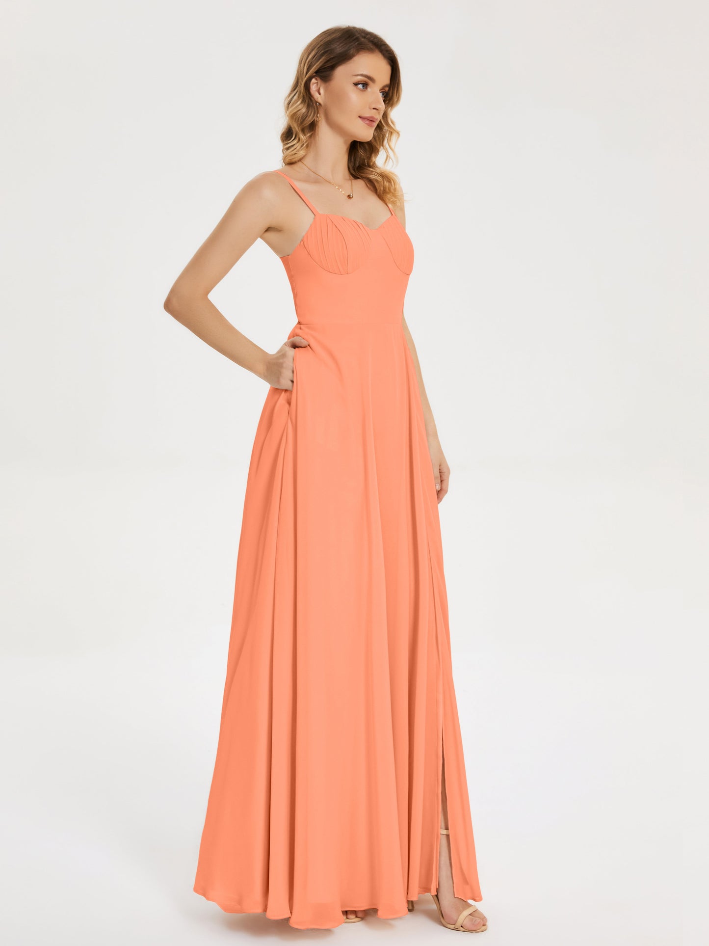 Ruth Spaghetti Straps A-line Bridesmaid Dress with Slit