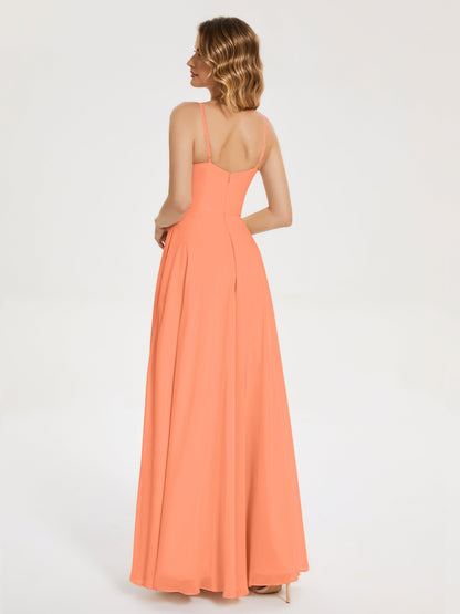 Ruth Spaghetti Straps A-line Bridesmaid Dress with Slit