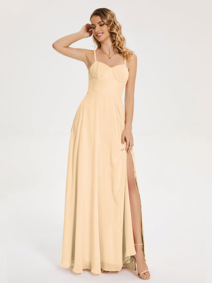 Ruth Spaghetti Straps A-line Bridesmaid Dress with Slit