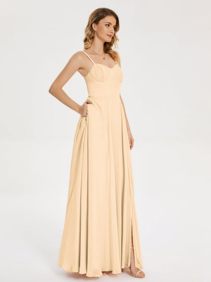 Ruth Spaghetti Straps A-line Bridesmaid Dress with Slit