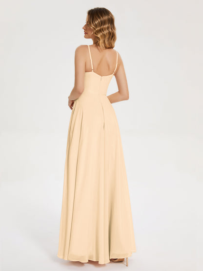 Ruth Spaghetti Straps A-line Bridesmaid Dress with Slit