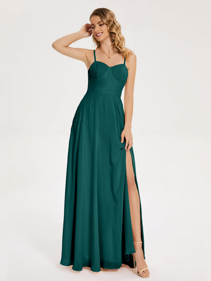 Ruth Spaghetti Straps A-line Bridesmaid Dress with Slit