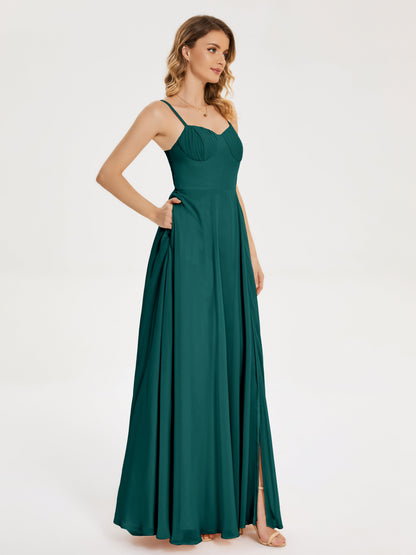 Ruth Spaghetti Straps A-line Bridesmaid Dress with Slit