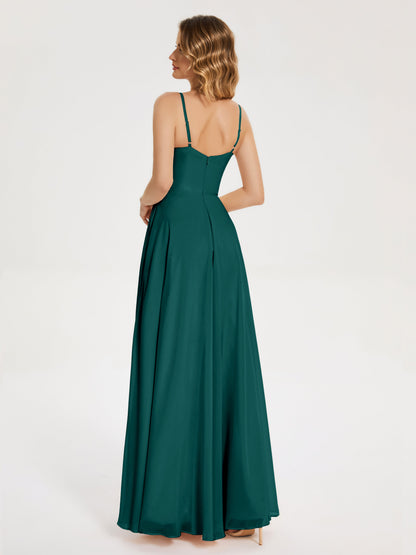 Ruth Spaghetti Straps A-line Bridesmaid Dress with Slit