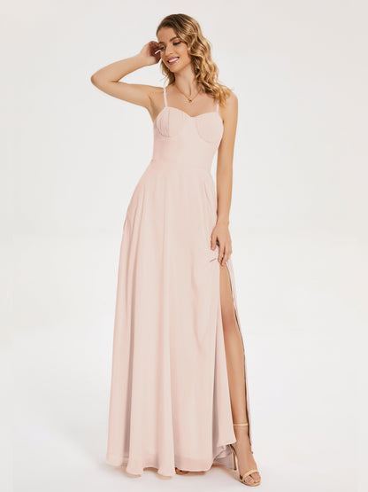 Ruth Spaghetti Straps A-line Bridesmaid Dress with Slit