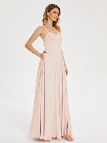 Ruth Spaghetti Straps A-line Bridesmaid Dress with Slit