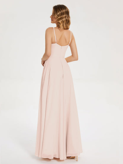 Ruth Spaghetti Straps A-line Bridesmaid Dress with Slit