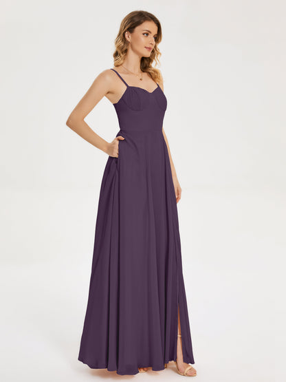 Ruth Spaghetti Straps A-line Bridesmaid Dress with Slit