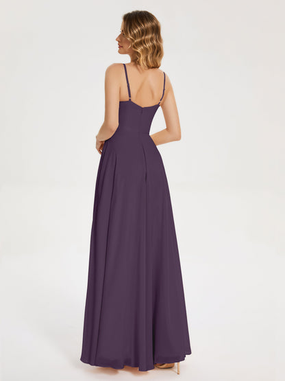 Ruth Spaghetti Straps A-line Bridesmaid Dress with Slit