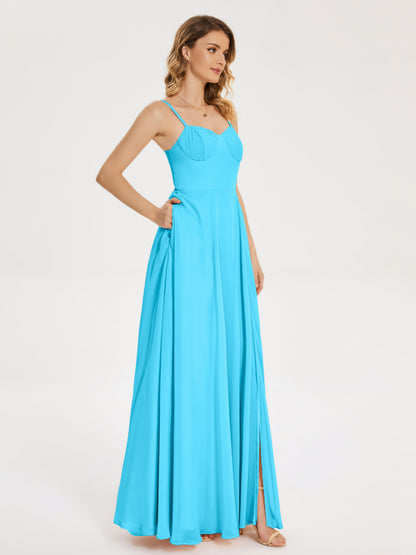 Ruth Spaghetti Straps A-line Bridesmaid Dress with Slit