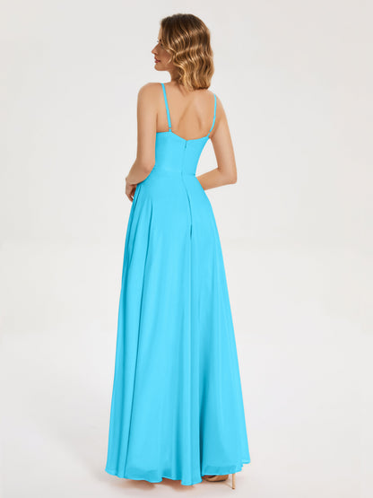 Ruth Spaghetti Straps A-line Bridesmaid Dress with Slit