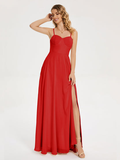 Ruth Spaghetti Straps A-line Bridesmaid Dress with Slit