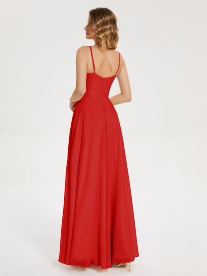 Ruth Spaghetti Straps A-line Bridesmaid Dress with Slit