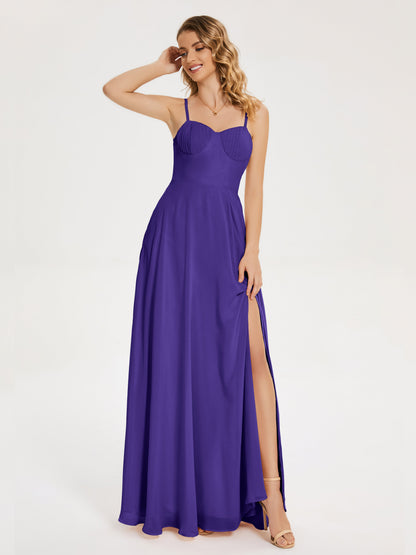 Ruth Spaghetti Straps A-line Bridesmaid Dress with Slit