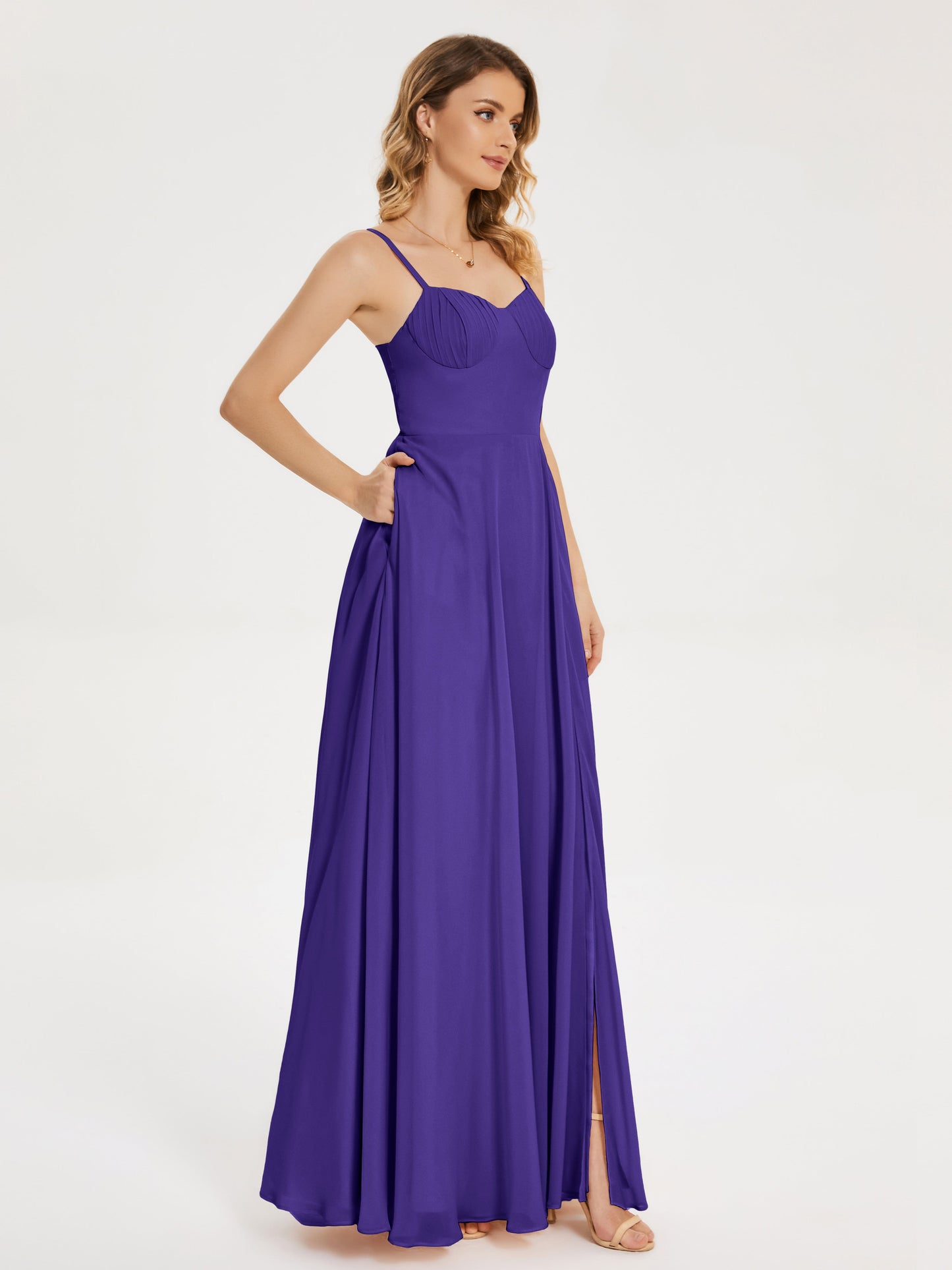 Ruth Spaghetti Straps A-line Bridesmaid Dress with Slit