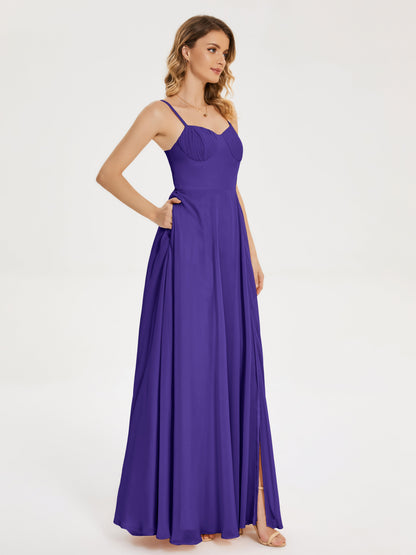 Ruth Spaghetti Straps A-line Bridesmaid Dress with Slit