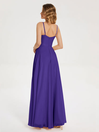 Ruth Spaghetti Straps A-line Bridesmaid Dress with Slit